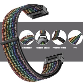 MiKoyi Nylon Band for Garmin Descent G2, 47mm model of Tactix 8/Fenix ​​E/Fenix ​​8, 22mm Sport Wristband Quick Fit Replacement Strap for Garmin Quatix 8 47mm/7 Pro/6/6 Titanium - Black&Rainbow