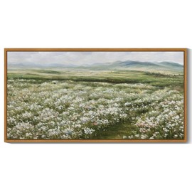 SHENIFY Vintage Framed Wall Art Rustic Meadow Sea of Wildflower Field Landscape Painting Retro Floral Scenery Farmhouse Kitchen Living Room Decor - 8x16in Natural Framed