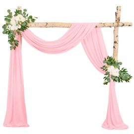 HNPSTBNO Wedding Arch Draping Fabric, 1 Panels 28" x20ft Pink Sheer Chiffon Curtain Drapes for Wedding Drapes Sheer Backdrop Curtains for Wedding Ceremony Reception Party Decoration