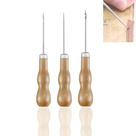 Ieron 3 Pcs Hole Punches Awl Set with Wooden Handle, DIY Leather Craft, Sewing Awl Tool, Wooden Handle Hole Punch