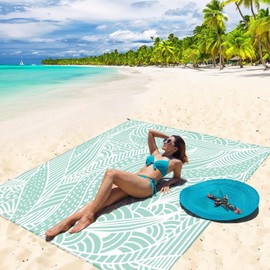 WIWIGO Beach Blanket Waterproof Sandproof Beach Mat 79" X 83" /10'x9'for 2-8 Adults Quick Drying Outdoor Picnic Mat Beach Accessories for Travel, Camping, Hiking