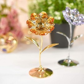 Mascot Gold-Plated Sunflower Ornament with Purple Crystal – Free-Standing Decorative Gift for Mother’s Day, Valentine’s, Wedding, Anniversary, Birthday, Graduation, Easter