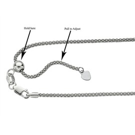 Finejewelers Rhodium Sterling Silver 22 Inch Adjustable Popcorn Chain Necklace Lobster Clasp Heart Charm