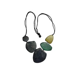 BLUSUPERSHOP Rope Necklace Item 38 and Wooden Adjustable from 45 to 70 cm Colour in Photo Ethnic Elegant for Ceremony Wedding Sports Cocktail, Steel bathroom silver and cord, Wood and rope