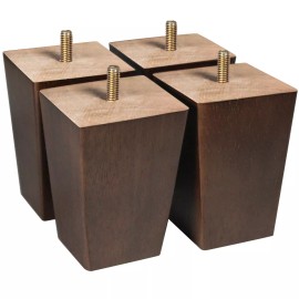 No Brands Square Wooden Sofa Legs 4 inch Furniture Couch Legs Dark Brown Set of 4