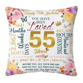 55th Birthday Gifts for Women Throw Pillow Covers 18"x18", Happy 55th Birthday Decorations Gift Ideas, Best Birthday Gifts for Mom Wife Aunt Friend Sister, 55 Year Old Birthday Anniversary Pillowcase