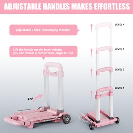YADUFA Mini Small Folding Hand Truck Dolly with 2 Tank Wheels, Expandable Base Plate Utility Luggage Cart with 1 Elastic Ropes, Portable Dolly Cart for School Travel Office Moving