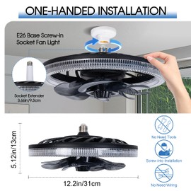 Socket Ceiling Fan Light,Bulb Socket Fan with Remote,Dimmable E26 Base Ceiling Fans with Lights for Bedroom,Screw in Fan and Light Combo,Mini Small Ceiling Fan with Light,Recessed Light Fan Lamp
