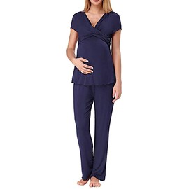 OCCIENTEC Women's Maternity Pajamas Set Nursing Pajamas for Breastfeeding Soft Nursing Pregnancy Sleepwear for Hospital (Navy, XL)