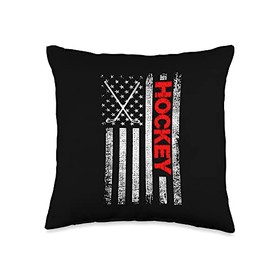 Ice Rink Hockey Athlete Game Shaft Goalkeeper Puck Patriot American Flag Puck Goalie Players Ice Rink Hockey Throw Pillow, 16x16, Multicolor