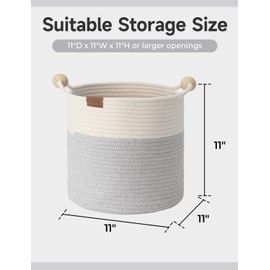 StorageWorks Woven Storage Baskets with Wooden Handles - 11 x 11 Cube Storage Baskets for Living Room, Nursery, White & Grey, 3-Pack