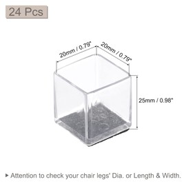 sourcing map Chair Leg Floor Protectors, 24Pcs Square PVC & Felt Chair Leg Cover Caps for Hardwood Floors (Clear White, 20x20mm/ 0.79"x0.79")