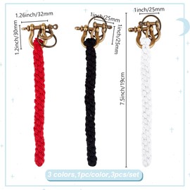 DELORIGIN 3 Colors Rope Bell Pull Cotton Bell Pendant Decoration with Alloy Clasps 3pcs Fancy Ropework Bells Rope Keychain Small Bells Kont for Keychain Christmas Home Decor