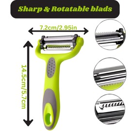 3-in-1 Multifunction Peeler with Rotatable Blades Stainless Steel Ergonomic Handle for Peeling Fruits Vegetables