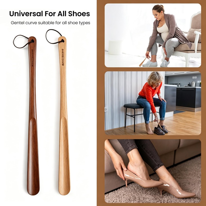 Xentrawave Wooden Shoe horn Long Handle for Seniors -23.6in Long