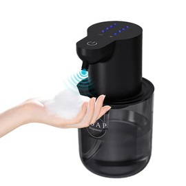 YSWOVUO 400ML Seifenspender Automatisch Wasserdicht, Elektrischer Seifenspender mit Sensor, Wandmontierbar Soap Dispenser Automatic, 4-Stufig Einstellbares Flüssigkeitsvolumen, Schwarz, für Bad, Küche