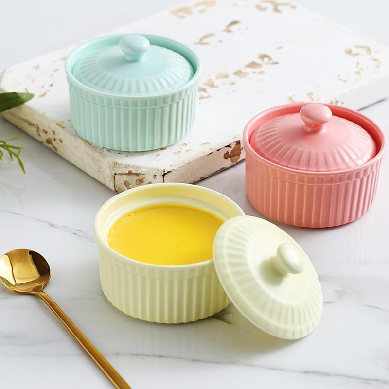 Ciieeo Ceramic Pudding Bowl with Lid Heat Resistant Baking Bowl
