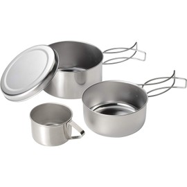 Wahei Freiz MH-1541 4-Piece Cooker Set, Stainless Steel, Camping, Cooking, Stackable, Compact Storage