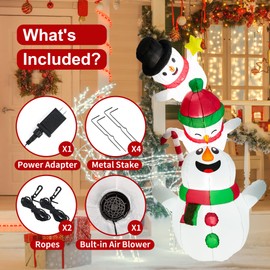8FT Christmas Inflatable Snowman Outdoor Decoration, Blow Up Snowman Yard Garden Decoration with Built-in LED Lights for Holiday, Party, Xmas Decoration - Snowman