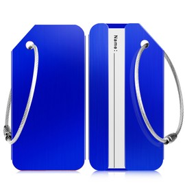 Travelambo 8 Pack Luggage Tags for Suitcases Aluminum Privacy Protection Bag Tags Luggage Identifier Travel Accessories Essentials (Blue)