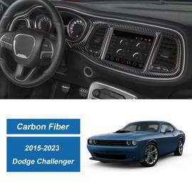 Fancemot 4PCS Real Carbon Fiber Center Console Dashboard Cover Trim Compatible with 2015–2023 Dodge Challenger, Instrument Cluster Fascia Panel Protector, Interior Decor Sticker Accessories