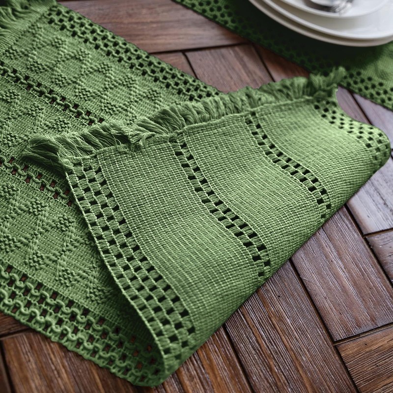 Weldomcor Macrame Table Runner Green Boho Table Runner with Tassels