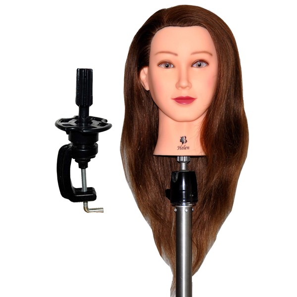 Bellrino 20-22" Cosmetology Mannequin Manikin Training Head with Human Hair with Table Clamp Holder - Helen (HELEN+C)