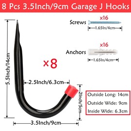 8 Pack Garage Heavy Duty Wall Mounted J Hooks Garden Tools Gym Bag Stroller Toy Power Tool