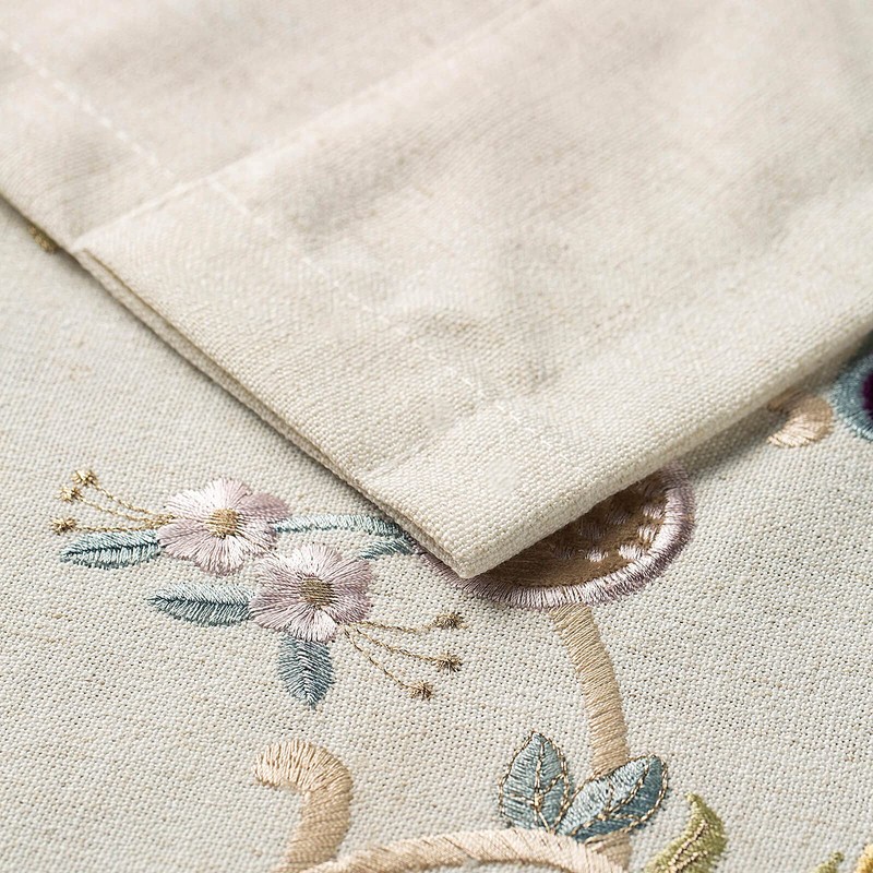 VOGOL Floral Embroidered Pattern Kitchen Valances for Windows, Linen Rod