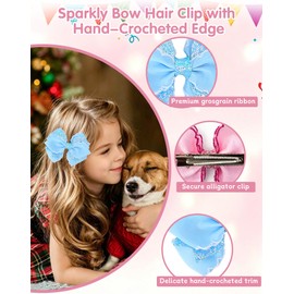 2PCS Grosgrain Hair Bows with Scalloped Edge, Joeysisi Alligator Clip Bow for Ponytails, Parties, Photos, Daily Wear, Ribbon Hair Accessories for Women & Girls