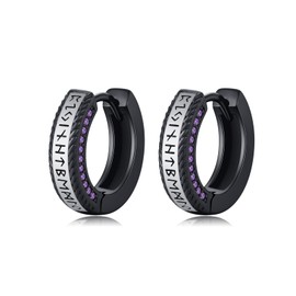 MEDWISE Viking Earrings Men 925 Sterling Silver Black Small Viking Rune Hoop Sleep Earrings Jewelry Gifts for Women and Men Mothers Day Gifts for Mom (Purple Zircon)