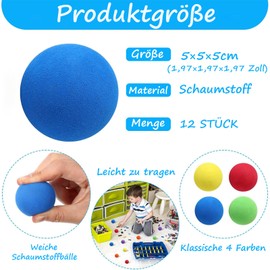 Pack of 12 Lightweight 2 Inch Foam Balls, Softballs - Small Softball Balls for Safe Indoor Fun with Bright Colours Boys and Girls