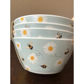 Harvest Green Studio Bamboo  Bumblebee Floral Bowls Set of 4 NEW