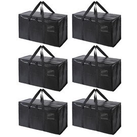 Reniteco Extra Large Moving Bags, Heavy-Duty Storage Bags, Packing Bags, Space Saver Bags, Tag Pocket, Moving Totes (Black, 6-Pack)