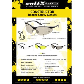 voltX 'Constructor' SAFETY READERS (MIRROR +2.0 Dioptre) Full Lens Reading Safety Glasses ANSI Z87.1+ & CE EN166F, Wraparound Style - Includes Safety Cord with headstop - UV400 anti fog coated lens