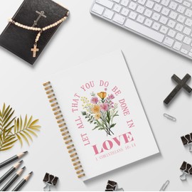 Poecinvi Floral Christian Notebook Journals for Women, 1 Corinthians 16:14 Prayer Bible Journal for Woman, Faith Based Gifts for Women, Bible Verse Scripture Floral Spiral Notebook 5.5x8.3 Inch