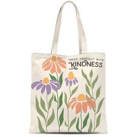 ATHAND Treat Yourself with Kindness,Cute Flower Tote Bag,Grocery Bags,Beach Bag,Canvas Tote Bag,Reusable Shopping Bag