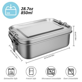 Ouxayapl 850ml Brotdose Edelstahl, Edelstahl Brotdose mit 2 Fächern, Brotdose Metall Auslaufsicher,BPA-frei für Picknick, Schule, Arbeit