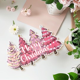 MOTERMATE Pink Christmas Tree Sign Decor, Pink Christmas Decor, Rustic Christmas Front Porch Door Decor, Merry Christmas Wall Hanging Decor, Christmas Outdoor Signs for Bedroom Girls Room, 8x10 Inch