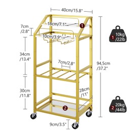 MAHANCRIS Bar Cart with Mirrored Shelf, Serving Cart for Home, Drink Cart with Wine Rack, Rolling Kitchen Cart with Wheels, Glass Holder, for Kitchen, Dining Room, Gold and White RCJW67M01