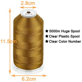 New Brothread - Bobina enorme individual de 5000 m, cada hilo de máquina de bordar de poliéster, 40 W para máquinas comerciales y domésticas, oro viejo (color Janome)