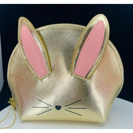 TOO FACED Be Cool Not Cruel Bunny Makeup Cosmetic Bag in Gold (New)