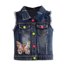 Mud Kingdom Toddler Girl Denim Vest Jacket Sparkly Butterfly Sequin 3T Dark Blue