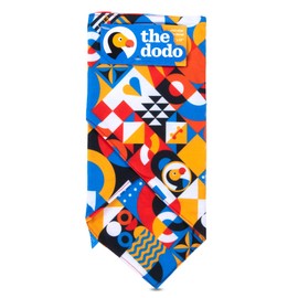 The Dodo Dog Bandana, Retro Print, One-Size - Blue, Yellow, Red Dodo Logo Bandana for Dogs - Retro Pattern Neck Kerchief for Dogs - Everyday Pet Apparel Accessories