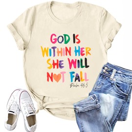 Sulayesh Christian Shirts for Women Jesus God is Within Her Tshirt Faith Inspirational Bible Verse Religious Graphic Tee Tops (Apricot,S)