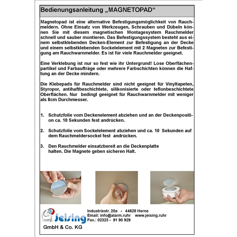 JME Magnetopad Magnet Fixing for Smoke Alarms Set of 10