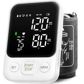 Blood Pressure Monitor Upper Arm Machine Accurate Adjustable BP Cuff Kit Led Backlit Display 2 Users 240 Sets Memory Includes Storage Bag White