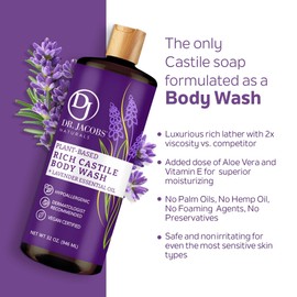 DR. JACOBS NATURALS Castile Lavender All-Natural Body Wash for Moisturizing Dry and Sensitive Skin Shampoo with Plant-Based Ingredients Gluten, Preservatives-Free Formula - 16 oz, Pack of 2