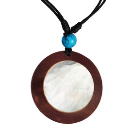 Chic-Net® Wooden Necklace Mother of Pearl Adjustable Cotton Black Shell Chain Wood Round Mother of Pearl Necklace Unisex for Men Women Handmade, Wood, Pearl