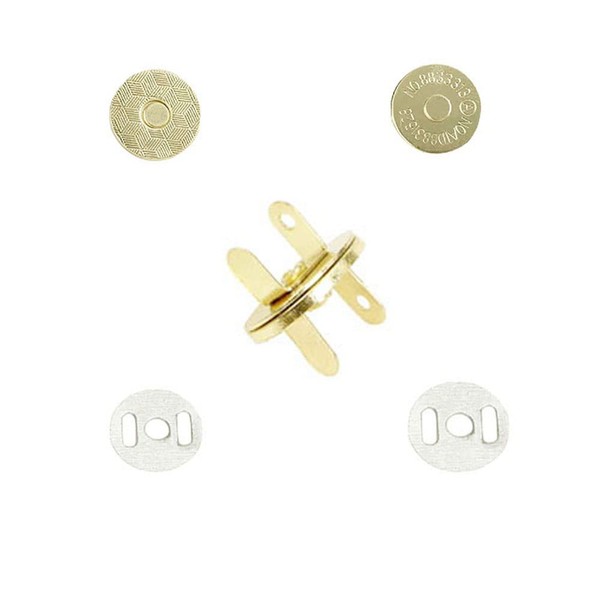 Magnetic Hook Button Insert, 0.7 inches (18 mm), 10 Pairs Included, Magnetic Buttons, Thin Type, For Leather Crafts, Bags, Fasteners, DIY, Crafts, Gold